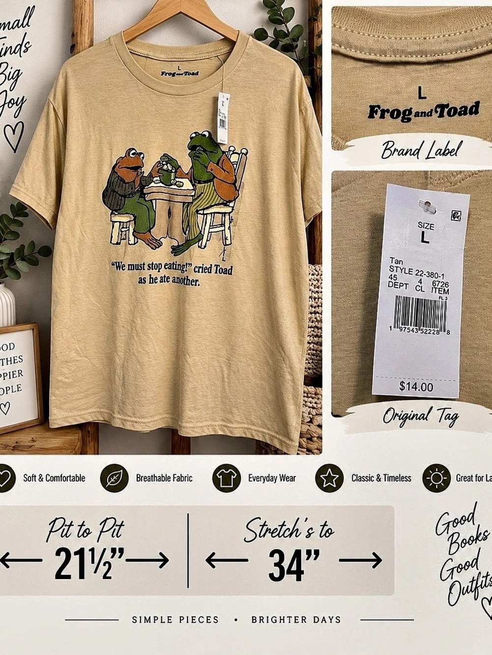 Frog and Toad graphic tee in Tan Size Large NWT